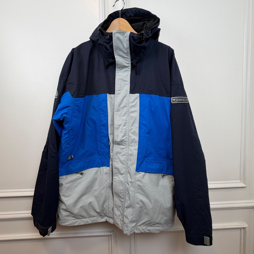 Sessions Ridge Series Mens Snowboard Jacket Hooded Colorblock Blue Navy Grey L